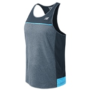 New Balance Men'sTech Run Singlet Thunder with Blue Atoll B18t9788